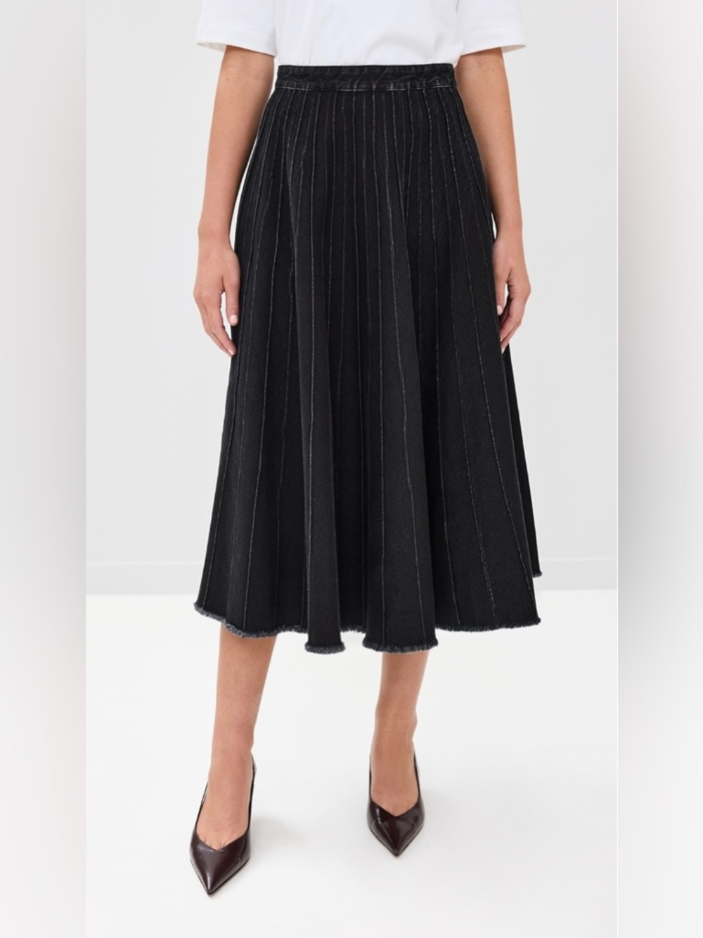 NWT Tibi Vintage Black Denim Pintucked Denim Skirt | 8